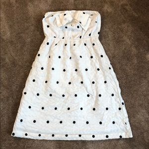 White with black polkadot strapless dress